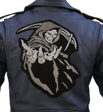 Load image into Gallery viewer, Large Hooded Grim Reaper Biker Jacket Patch Iron/Sew on 14" x 11" Iron/Sew on

