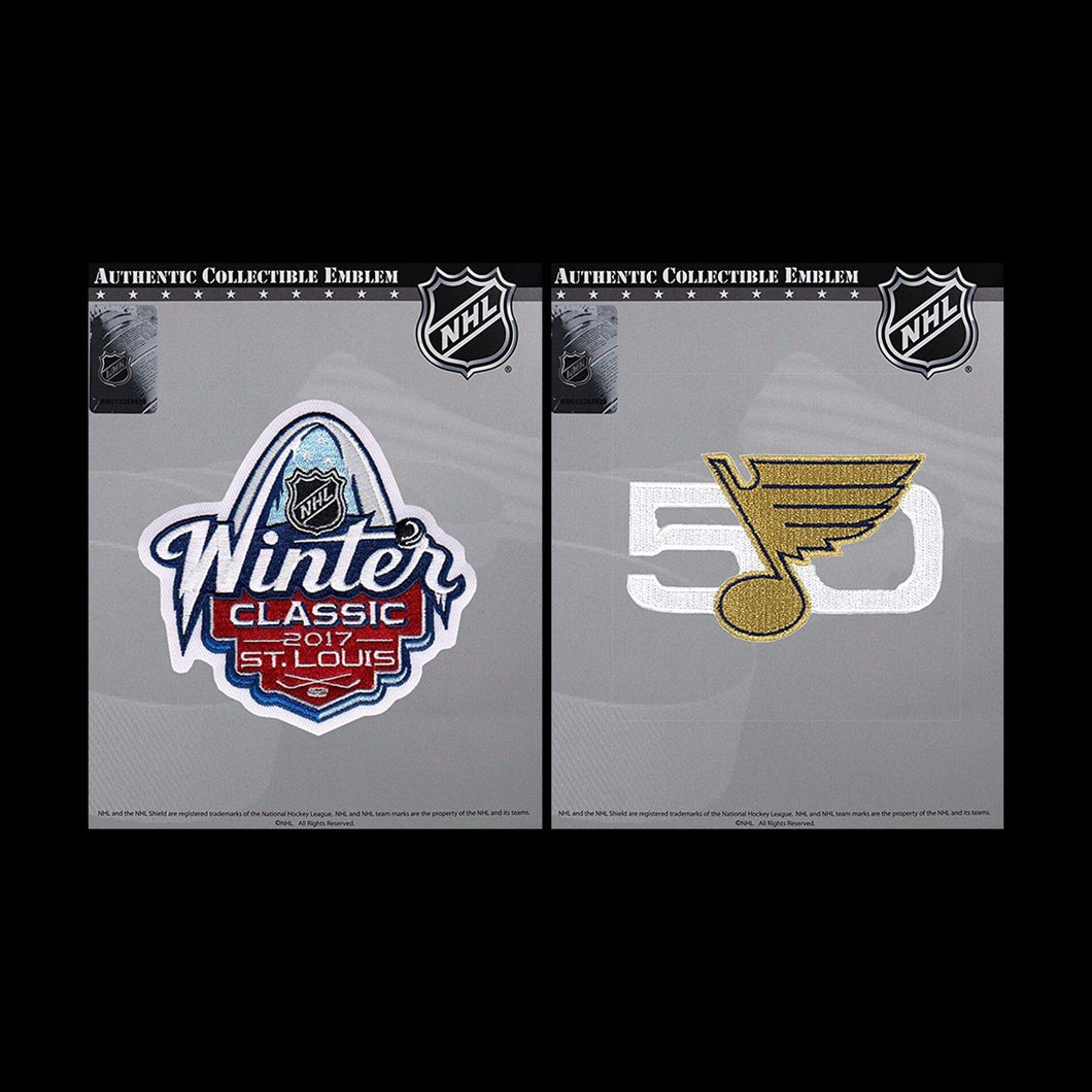 Lot of 2017 NHL Winter Classic Jersey Patch & St. Louis Blues 50th Anniversary